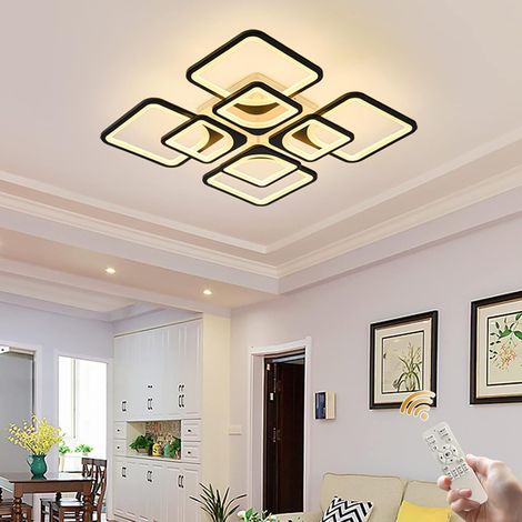Ganeed Modern Ceiling Light Fixture, Dimmable LED Flush Mount Ceiling Chandelier Lighting with Remote, 8-Rectangle Acrylic Ceiling Lamp Fixture for Living Dining Room Bedroom (96W,Black,White) (1/5)