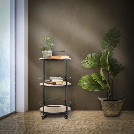 Carrello Ganaro, 3 Ripiani, Ruote, Colore Struttura Nero, 40x42x82h cm Marrone (1/5)