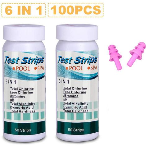 6 En 1 Testeur Chlore En Bandelette Pour Eau De Piscine Et Spa - 100 Bandelettes D'analyse Et De Test De L'acide Cyanurique, Du Chlore Libre, De L (1/5)