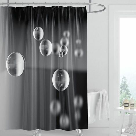 Rideau de Douche Anti Moisissure Tissu Lavable Long Rideau de Bain Imperméable en Polyester avec Crochets de Rideau Douche AB008 150 cm de large 180 cm de haut