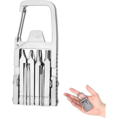 Mini outil multifonction portable 12 en 1 avec porte-clés, pince à bec fin et brise-mâchoires pour le camping et les activités de plein air. (1/5)