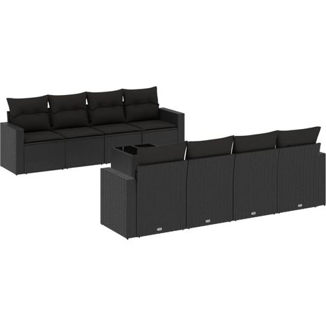 vidaXL Set Divani da Giardino 9 pz con Cuscini Nero in Polyrattan (1/5)
