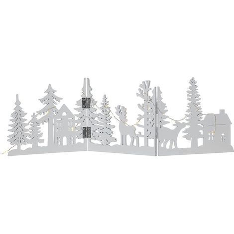 Décoration de Noël illuminée « Faune » en bois, silhouette de Noël pliable, à piles, blanche, L 40 cm