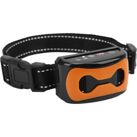 Collier anti-aboiement intelligent pour chien avec identification automatique, étanche et de dressage, couleur orange. (1/5)