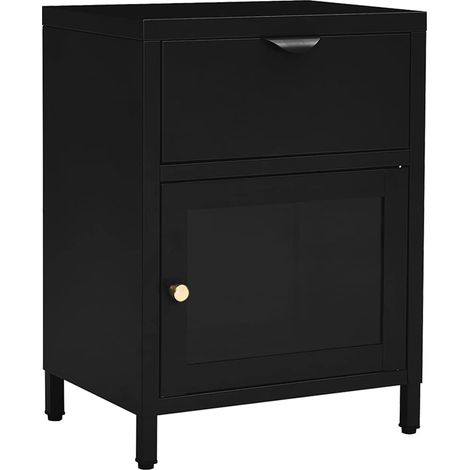 Maison Exclusive - Comodino Nero 40x30x54,5 cm in Acciaio e Vetro (1/5)