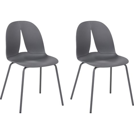 Set of 2 Garden Chairs Armless Synthetic Seat and Backrest Metal Legs Dark Grey Bolgheri (1/5)
