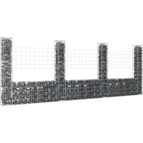 INLIFE Panier de gabion en forme de U avec 4 poteaux Fer 380x20x150 cm (1/5)