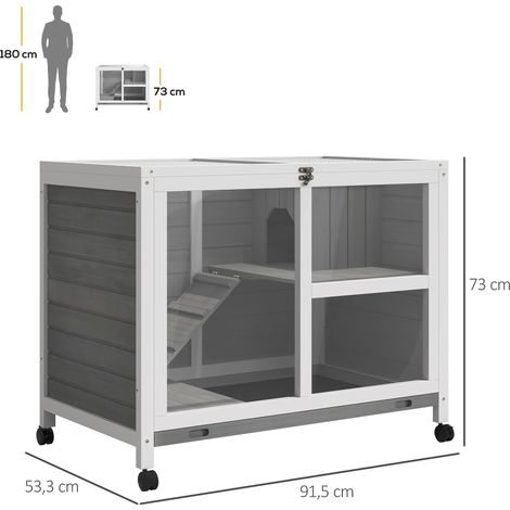 Kleintierstall mit 2 Ebenen 4 Rollen versiegeltes Tannenholz Grau (1/5)