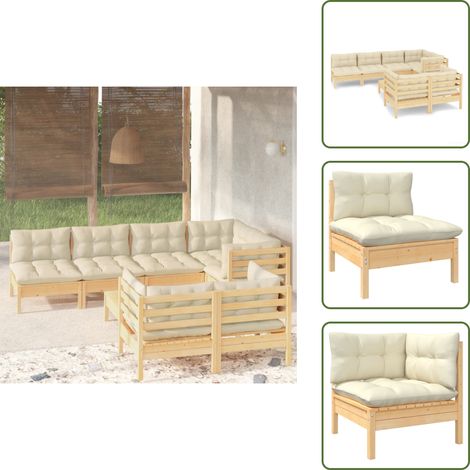 Cojines de madera - vidaXL Muebles de jardín 8 pzas y cojines madera maciza de pino crema - Muebles de jardín modulares