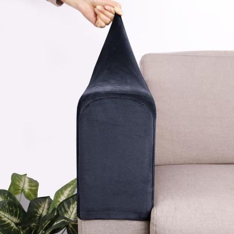 Lot de 2 housses extensibles pour accoudoirs, protections douces pour canapé et fauteuil, housses universelles pour fauteuil inclinable, bleu marine (1/5)