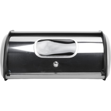 Boîte à pain en métal, support de rangement en fer miroir, conteneur de conservation avec fenêtre pour comptoir de cuisine gris. (1/5)