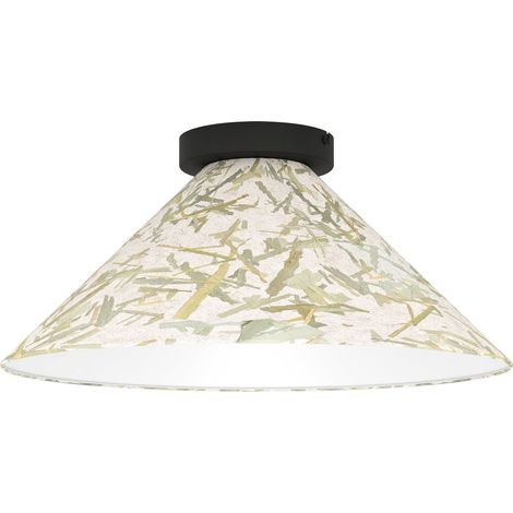 EGLO Deckenlampe Oxpark, Deckenleuchte im Japandi Design, nachhaltige Wohnzimmerlampe aus Textil mit Bambusblättern, Flurlampe mit E27 Fassung