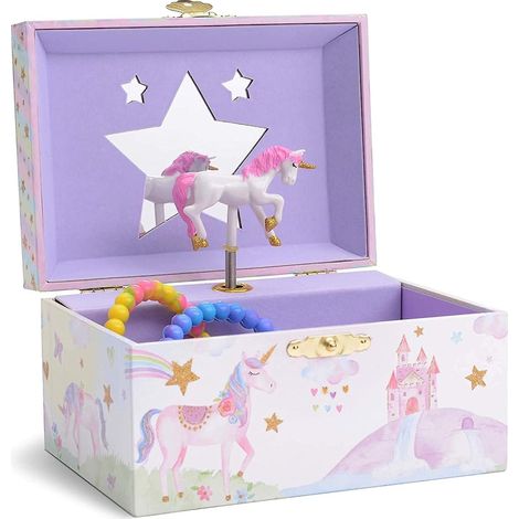 Boîte à musique Licorne à paillettes - Belle mélodie de rêveuse, rangement à bijoux pour filles 14,5 x 10,5 x 8,5 cm (1/5)