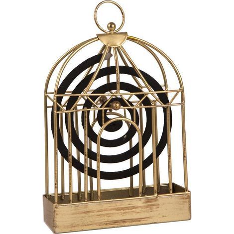 Porta incienso repelente de mosquitos con forma de jaula para pájaros, incienso repelente de mosquitos de verano, adorno colgante de jaula repelente de mosquitos para oficina, dorado (1/4)