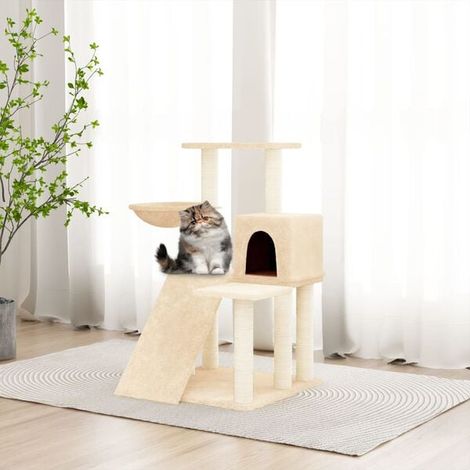 Arbre à chat avec poteaux en sisal, couleur crème, 82 cm