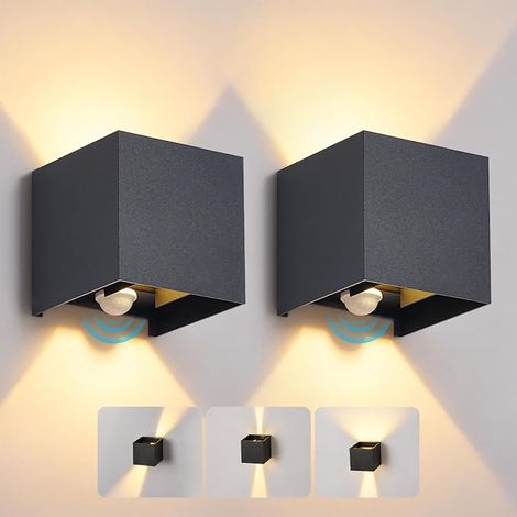 GBLY LED Applique da Parete Esterna 6W con Sensore di Movimento Impermeabile IP54 Design Moderno a Forma di Cubo Nero Angolo del Fascio Regolabile Luce Bianco Caldo 3000K Adatta per Ingressi Giardini  (1/4)