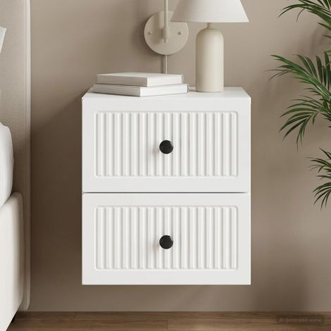 Table de chevet murale avec 2 tiroirs en bois blanc 33 x 34,5 x 40 cm, 9.79kg - PANGIVO (1/5)