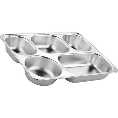 Plateau-repas individuel en acier inoxydable à cinq compartiments pour le service du dîner. (1/5)