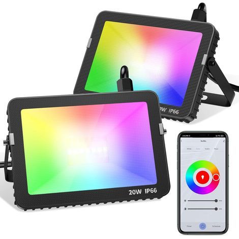 Projecteur LED RGB 20W [2 pack], IP66 Étanche Éxtérieur Projecteur Led Couleur, Contrôlé par Smartphone, 16 millions Couleur, Intelligente Multicolore Spot LED Pour Jardin, Scène, Fête, Noël (1/5)