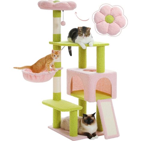 Árbol rascador para gatos, diseño multinivel, postes rascadores de sisal, hamaca cómoda. (1/2)