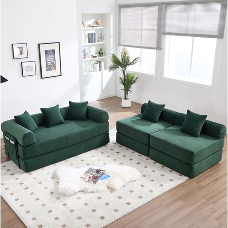 Sofá modular de tela verde esmeralda 270x180x64 cm para salón FloraGrace (1/5)