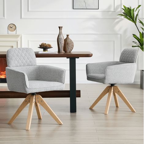 Silla de comedor giratoria 360°, lote de 2, gris, patas de madera HAVRYA (1/5)