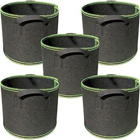 Juego de 5 bolsas de cultivo para plantas, maceta de 5 galones, bolsa de cultivo, reutilizable, cesta para plantas, 25 x 30 cm, negro, tela no tejida (1/5)