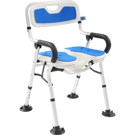 Chaise de douche, siège de douche pliant en forme de U, adapté aux personnes âgées et handicapées, siège de salle de bain avec accoudoirs et dossier, capacité de charge 150 kg, bleu (1/5)