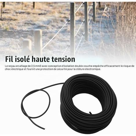 Double Insulated Pulse Cable, 5 mm High Voltage Alloy Wire Core for Electronic Fence, (50m/164.0ft) (1/4)