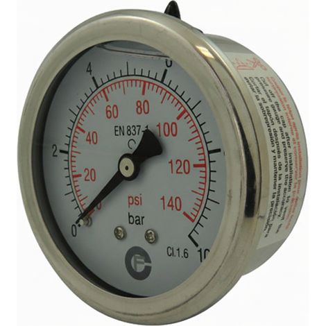 Manometre de pression axial à bain de silicone Ø 63mm - filetage : 1/4'' BSP - Pression (bar) : 0 à 400