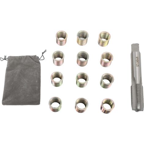 Kit d'outils de réparation de filetage, 12 pièces, inserts en acier inoxydable avec 1 taraud pour la réparation des filetages de bougies d'allumage