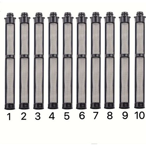 10 unités de filtres pour pistolet à peinture sans air en acier inoxydable 287032, compatibles avec Graco Contractor II et FTx II Latex, maillage 60, noirs (1/5)