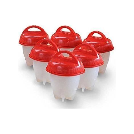 Cuisson Oeuf Silicone Egglette Moule Egg Cooker Sans Coque Non-Adhésif Steamer Faire Bouillir des Oeufs, 6pcs Rouge (1/4)