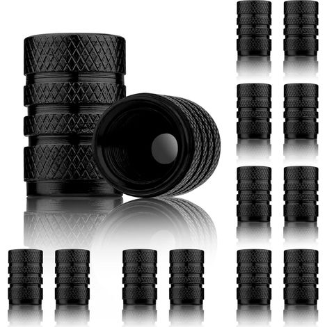 12pcs Bouchons de Valve Vélo, Bouchons de Tige de Valve en Aluminium Bouchon de Pneu Voiture Étanches à l'Air Bouchons de Valve de Pneu Couvercles de Valve pour SUV Camions Motos Vélos (Noir) (1/5)