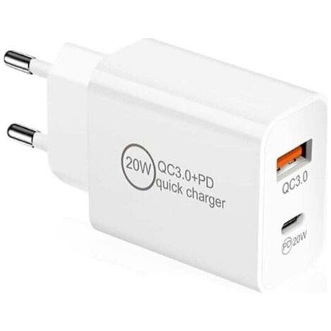 20W Rapide Prise Chargeur USB C, USB C+USB A Universal Adaptateur PD&QC 3.0 Charge Secteur pour i Phone 13,12,12 Mini,Pro,Max,11,11pro,XS,XR,8 Plus,Pad,Air,Samsung Galaxy S21,S20,Honor,Huawei,Xiaomi l (1/4)