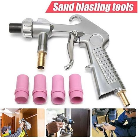 Pistolet de sablage Pneumatique Sableuse Décapage + 4x Céramique Buse 4/5/6/7mm (1/4)