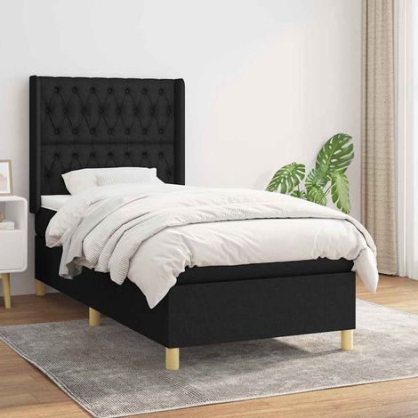 Cama box spring con colchón tela negro 90x200 cm (1/5)
