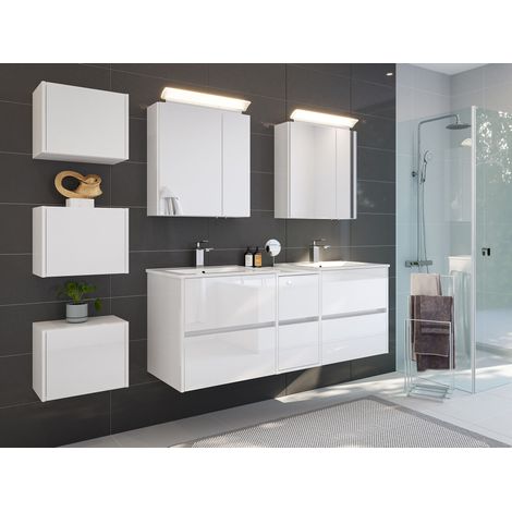Badmöbelset Taifun 150cm 4tlg mit 2x Spiegelschrank und 3er Boxen Set weiß Hgl