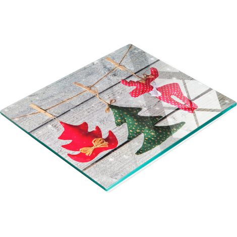 Tabla de servir de cristal para cocina con gr谩ficos y cuerda para decorar 60x52 cm