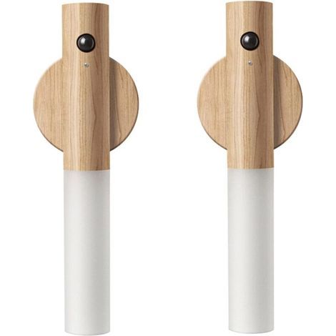 Veilleuse à détecteur de mouvement en bois , éclairage de couloir magnétique , applique murale LED rechargeable , escalier portable , chambre à coucher , alimentée par batterie (bois de frêne blanc , (1/5)