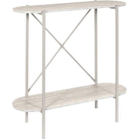 Console 2 niveaux en métal laqué beige plateaux aspect pierre naturelle - SHANON