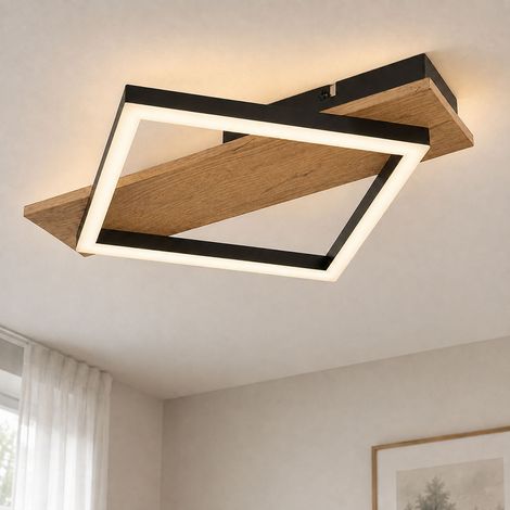LED Deckenlampe Designlampe Wohnzimmerleuchte Esszimmerleuchte Küchenlampe, Metall Holzoptik Kunststoff schwarz, 12W 600lm 3000K warmweiß, H 5,5 cm (1/5)