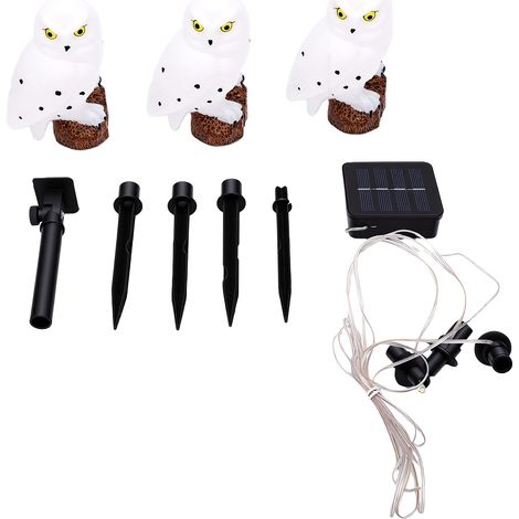 Lampes solaires d'extérieur à piquer avec 3 lampes hibou réalistes à lumière chaude, résistantes à la pluie et rechargeables pour la décoration de votre jardin. (1/5)