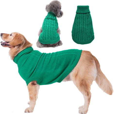 Pull pour animaux de compagnie, col roulé tricot pull pour chien pull chaud manteau mignon chiot chat costume (vert foncé, taille XL) (1/5)