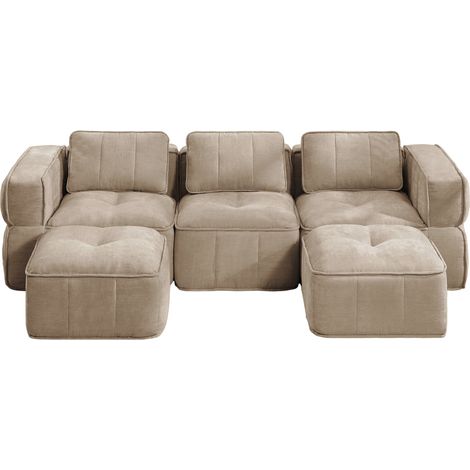 Divano modulare a U 3 posti con 2 pouf, tessuto in poliestere sand, senza montaggio (1/5)
