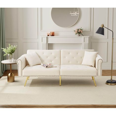 Divano letto 2 posti 173x75x70 cm in velluto beige reclinabile, per piccoli spazi – MEUBLIV (1/5)