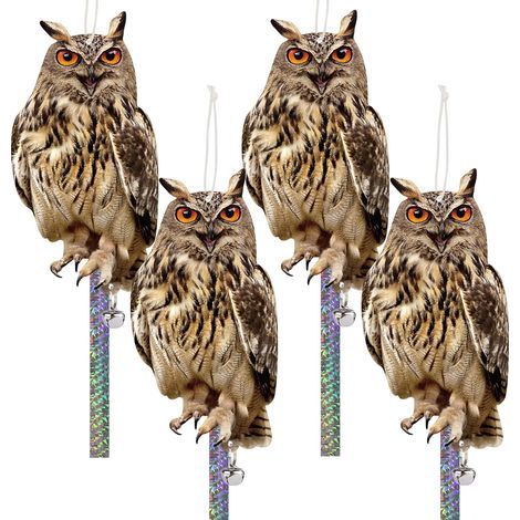 Set mit 4 künstlichen Eulen, Vogelabwehrzubehör, reflektierender Kunststoff, für Balkon und Garten (1/5)