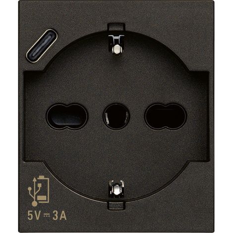 Presa Schuko 16A con USB tipo C 3A 2P+T Vimar Linea Nera 30210.USBG (1/2)
