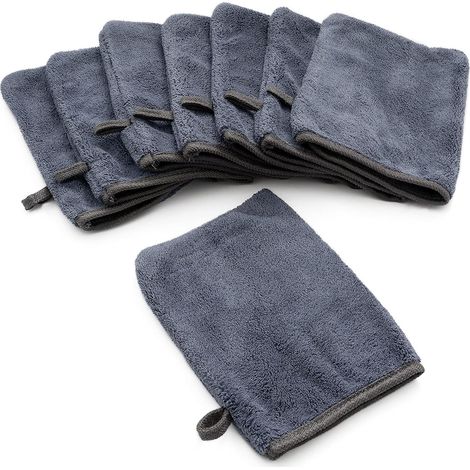 Lot de 8 gants de toilette en microfibre moelleuse 16 x 21 cm - Gris (1/5)