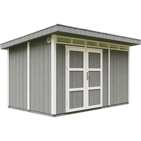 Caseta de jardín de CALIDAD PREMIUM 8,7m²-L412xW279cm - con Suelo,Baldosas Bituminosas y Pintura - Construcción con paneles LP Smartside - Cobertizo jardín exterior TIMBELA M904A - Cavern steel (1/5)